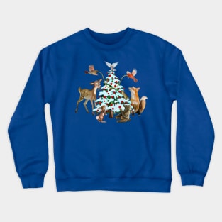 Holiday Woodland Animals Decorate the Tree Crewneck Sweatshirt